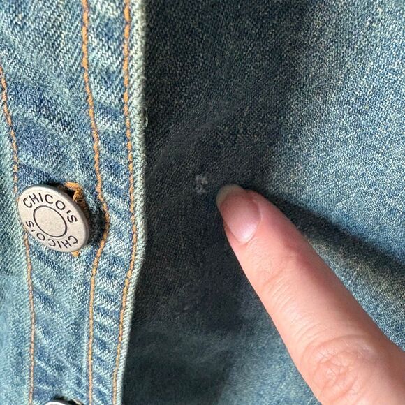 Vtg Chico’s Denim Workwear Chore Coat Jacket Button Down Size L (3) - Picture 7 of 10
